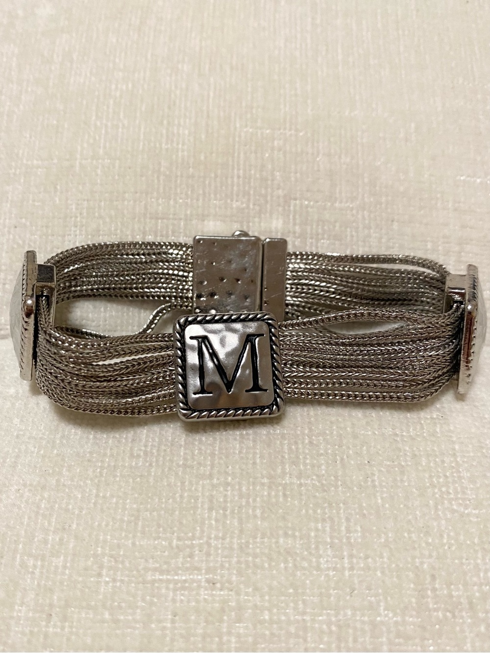 Monogram 'M' Silver-Tone Multi-Strand Bracelet fits up to 8 “ inch wrist